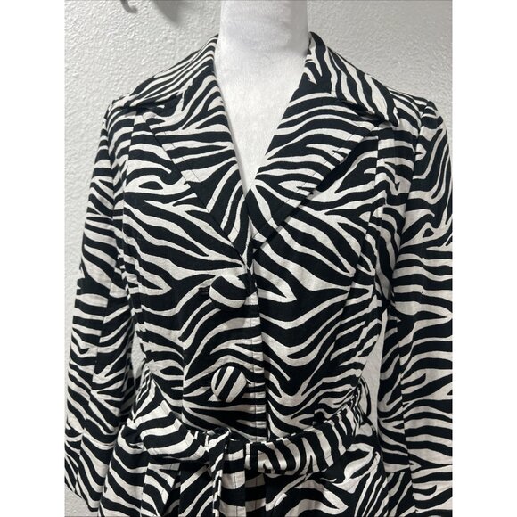 INC Zebra Print Overcoat Button Front Size Medium Side Pockets Belted - Picture 5 of 12